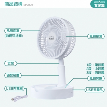 「大家源 電器」 充電式折疊風扇