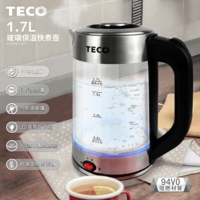 「東元 TECO家電」 保溫玻璃快煮壺1.7L